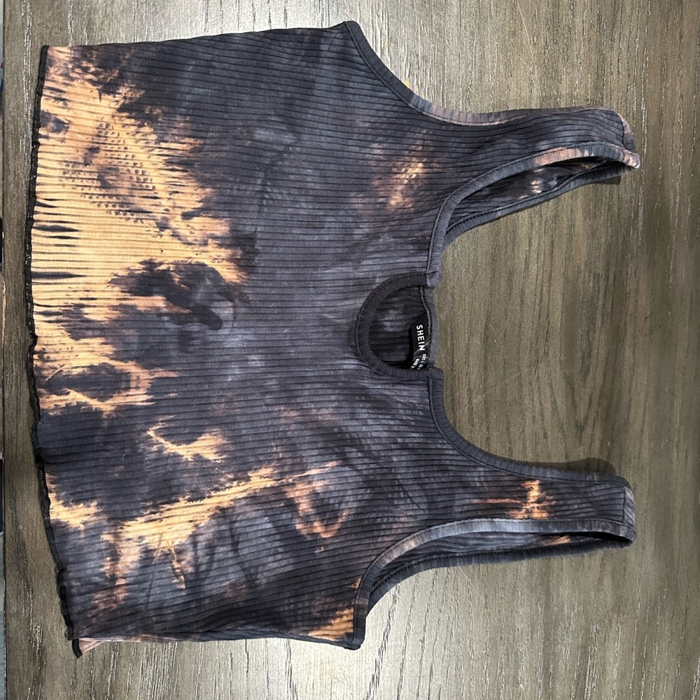 Shirt is a black bleach tie dye crop top size L